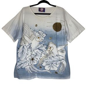 Vintage 80’s M. Blues Los Angeles Parrot Art To Wear T Shirt OS Artsy, Coastal